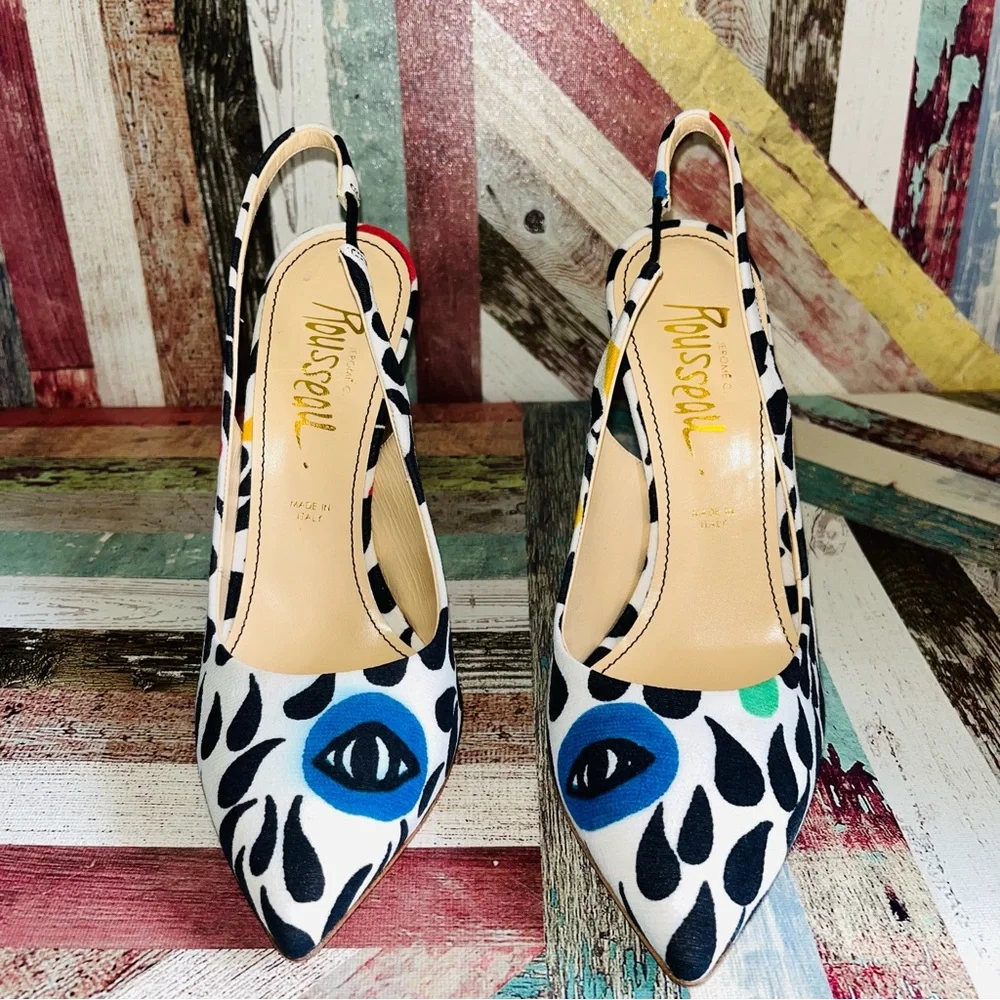 Rousseau Artistic Italian Slingback Heels - Blue Eyes